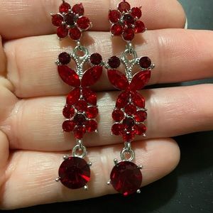 Brilliant Red Crystal Floral Earrings